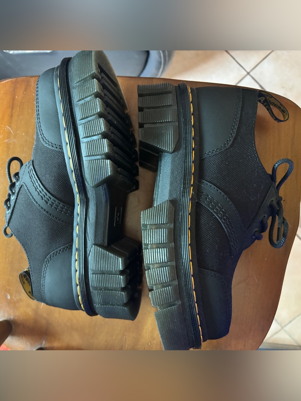 Dr. Martens Black Lace-Up Boots with Yellow Stitching